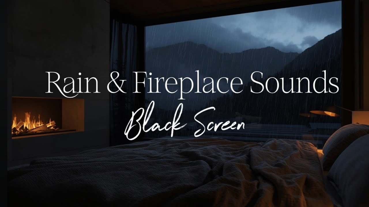 2 Hours Black Screen Rain + Fire Ambience — Deep Sleep & Study Background Noise