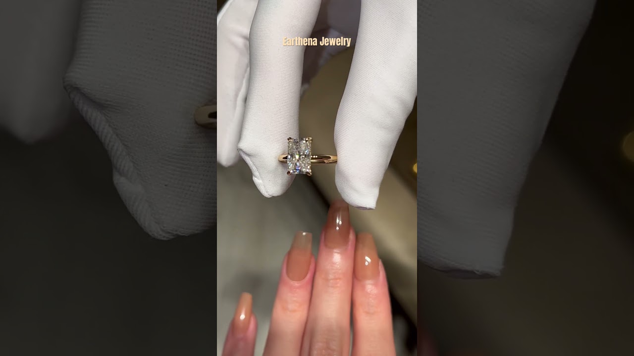 The Adara, 3ct Elongated Radiant-cut Hidden Halo Ring #earthena #earthenajewelry #engagementring