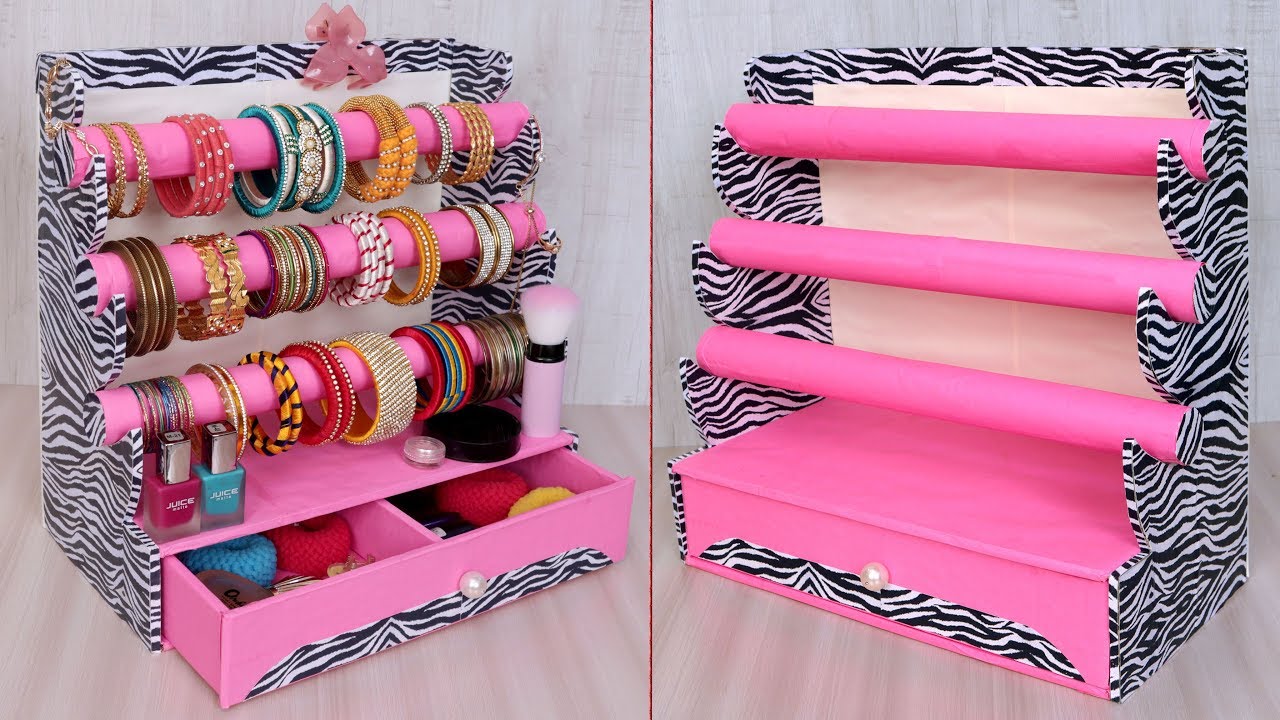 Unique Bangle and Makeup Organizer Craft Idea || DIY Cardboard crafts