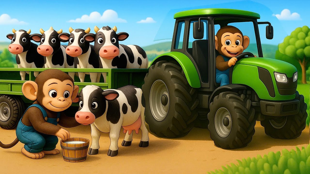 Monkey Farmer Transports Cows and Milking Process - Farm Work | Cobby Farm