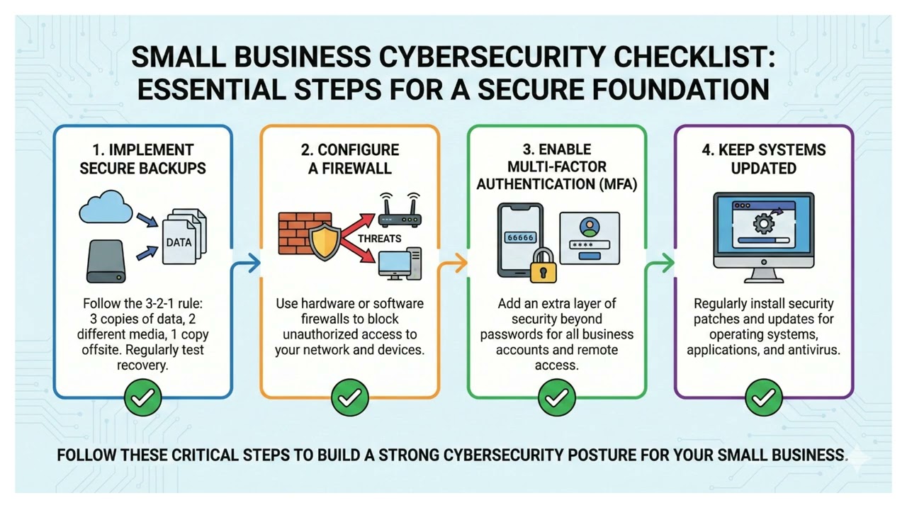 Small Business Cybersecurity Checklist | Backups, Firewall, MFA & Updates