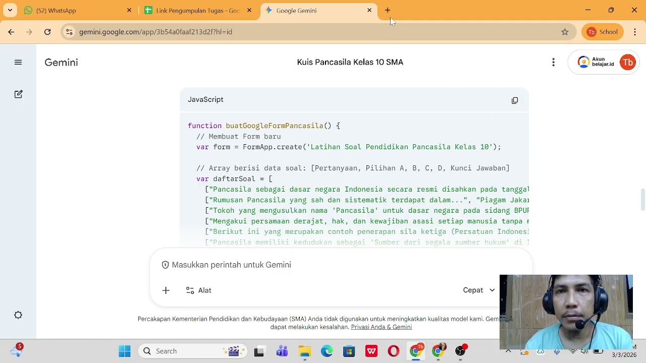Video Pembuatan Soal pilihan ganda di google form dengan gemini scipt
