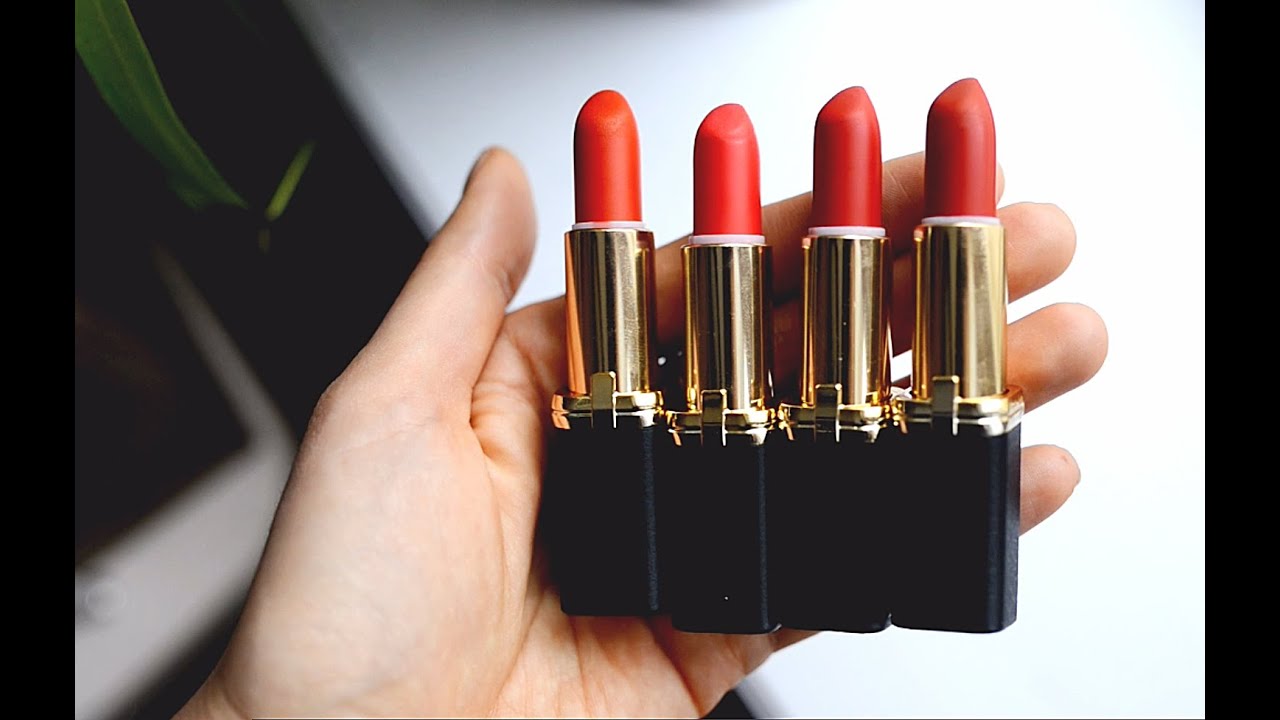 L'Oréal Collection Exclusive Pure Reds - Вся коллекция/ свотчи на губах