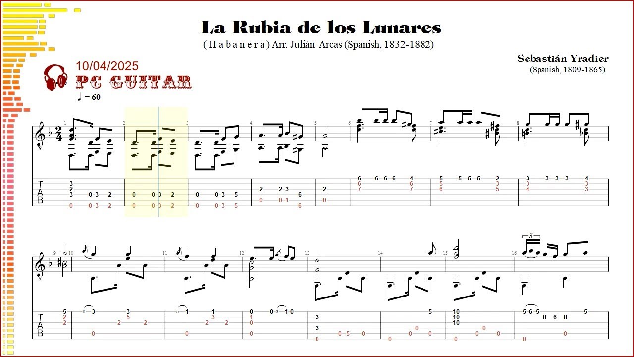 Sebastian Yradier, La Rubia de los Lunares, guitar