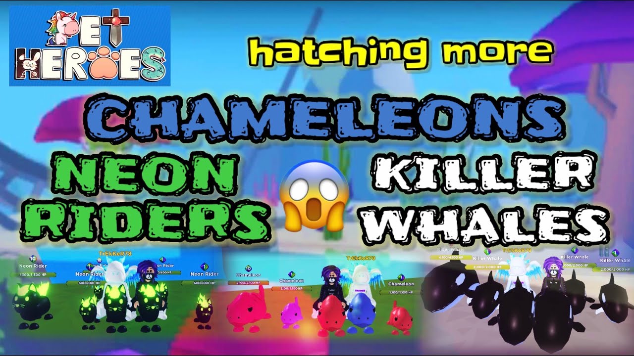 PET HEROES hatching more 😱NEON RIDER - CHAMELEON - KILLER WHALE😱!!! Roblox