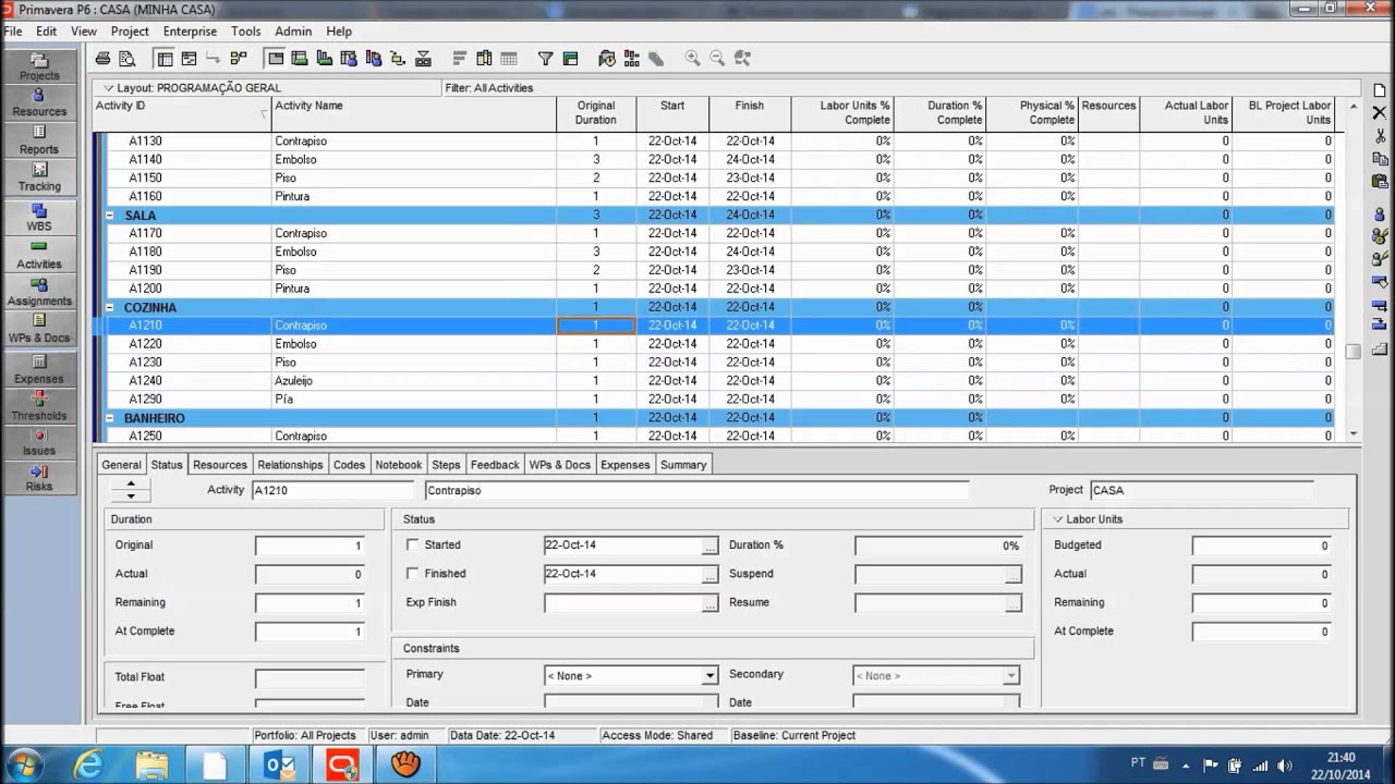 PRIMAVERA P6 7.0 - CRIANDO PROJETO - VIDEO 2/5 - CRIANDO ATIVIDADES