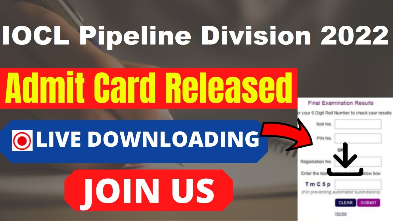 IOCL Pipeline Division 2022 Admit Card (Released) - Download Non Executive 2022 Hall Ticket Here