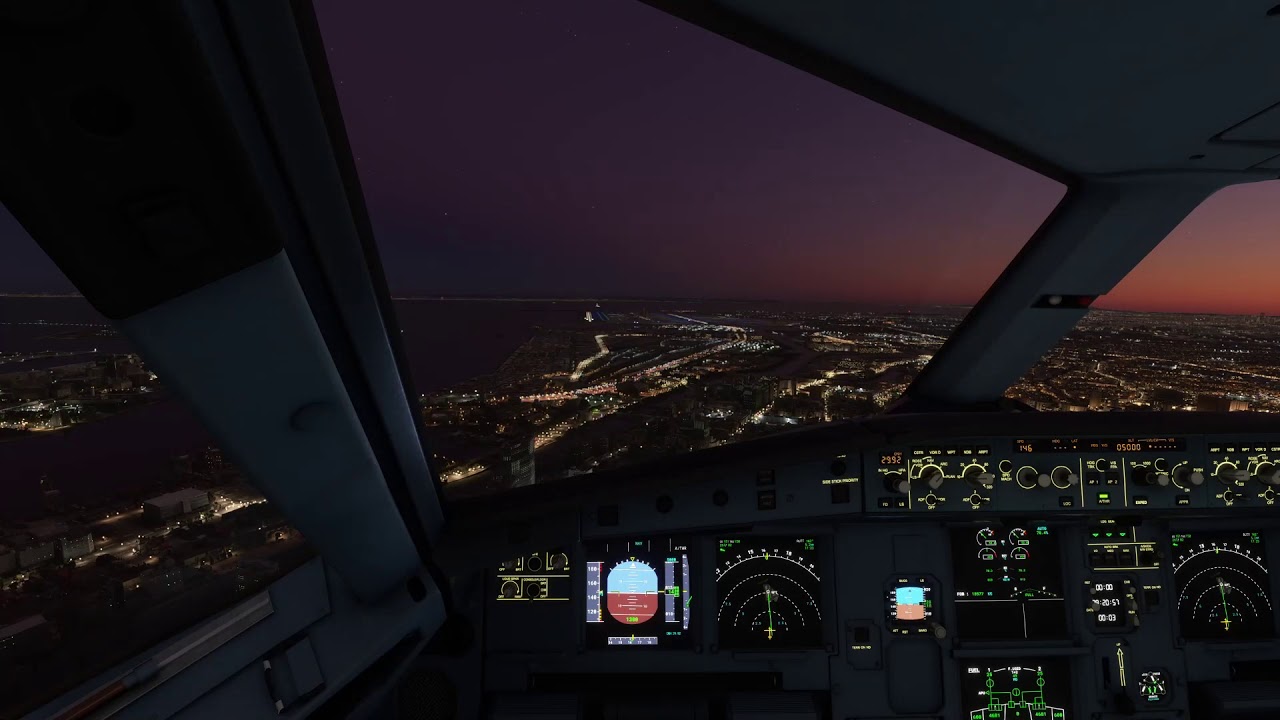 A320neoで羽田空港 16Lに着陸 (新ルート)※夜