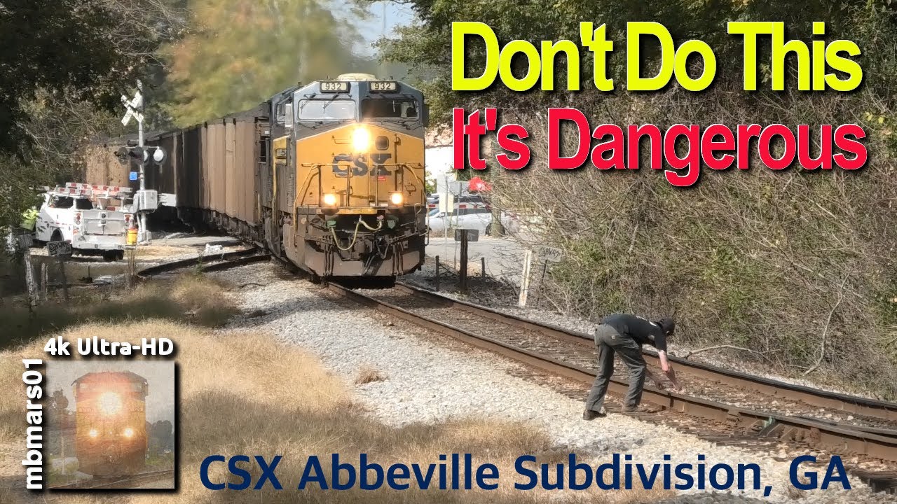 [8c][4k] Don't Do This! It's Dangerous. Trains on the CSX Abbeville Subdivision, GA 10/30/2024