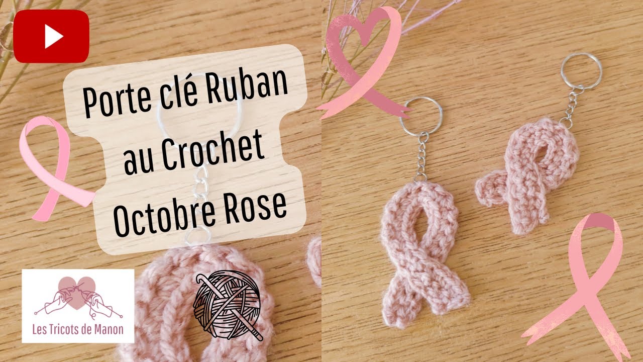 Porte clé Ruban au Crochet - Octobre rose ‐