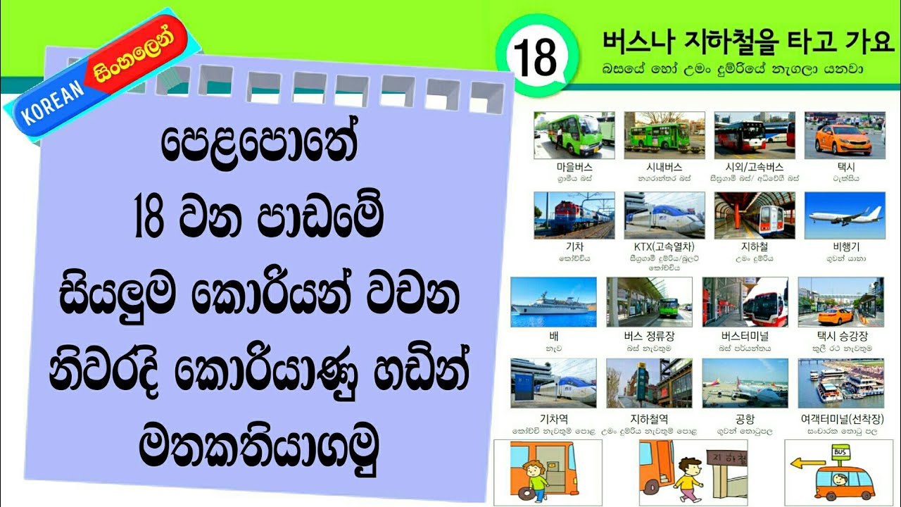 Learn Korean Words in Sinhala: Eps Topik Book Lesson 18: Koriyan Wachana Sinhalen: Koriyan bashawa