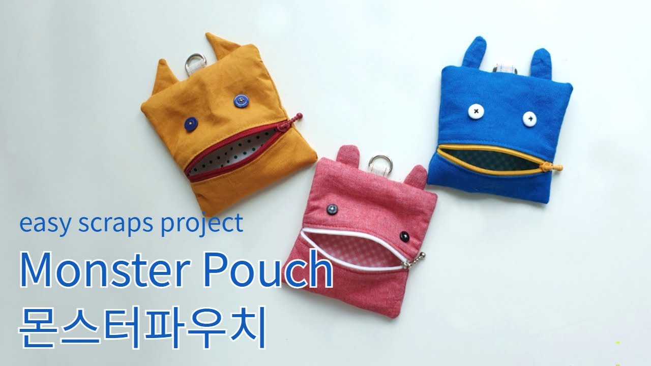 DIY 몬스터 파우치(미니파우치) 만들기 - How to make a cute monster pouch out of fabric scraps/자투리원단 활용/수작업실 지음
