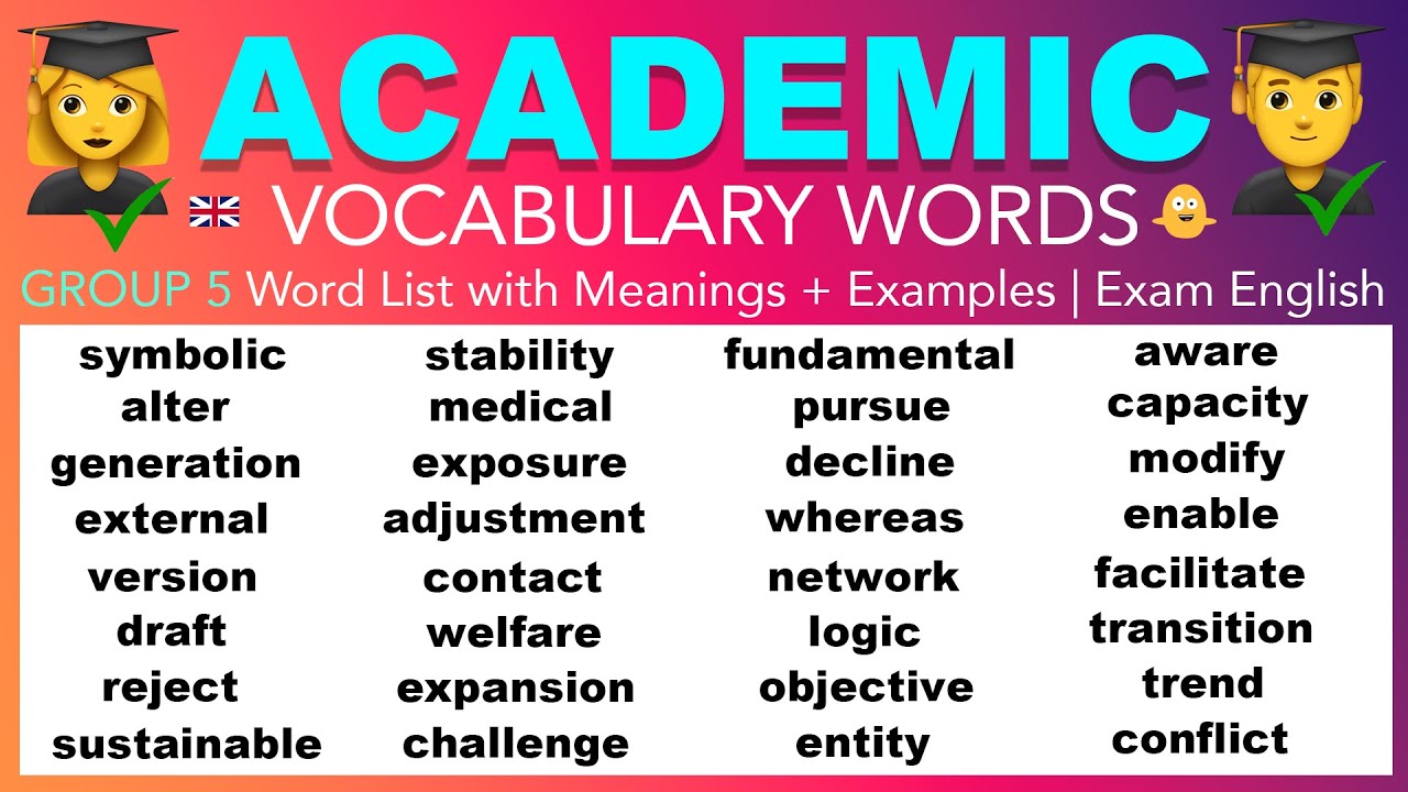 Learn ACADEMIC English Vocabulary Words - GROUP 5 Word List with Meanings + Examples | Exam English