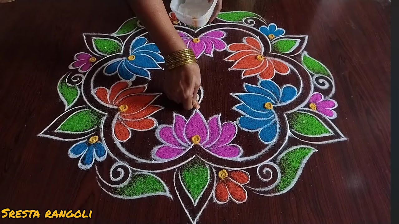 Day 2. Dussehra special rangoli (5×3) dot's....
