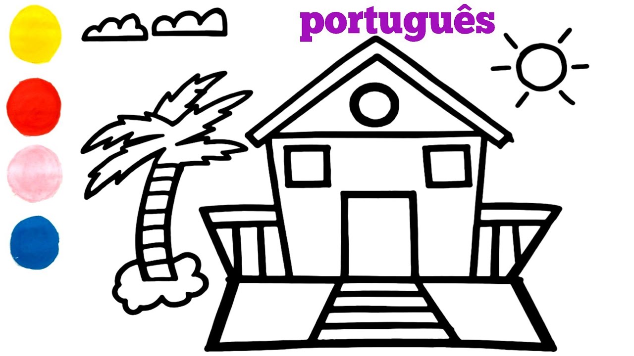 Como desenhar e colorir uma cabana de praia para crianças