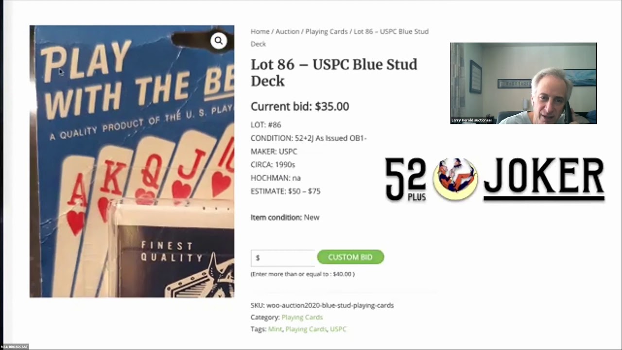 Day 4 Mega Playing Card Auction: Lots 81-114 (Official 52 Plus Joker 2020 Convention) - Day 4