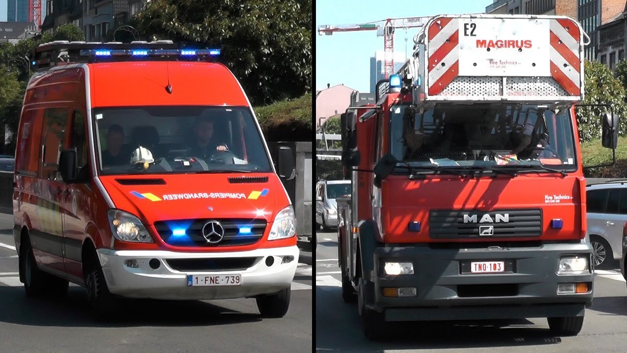 Brandweer Brussel signalisatievoertuig + ladder met spoed