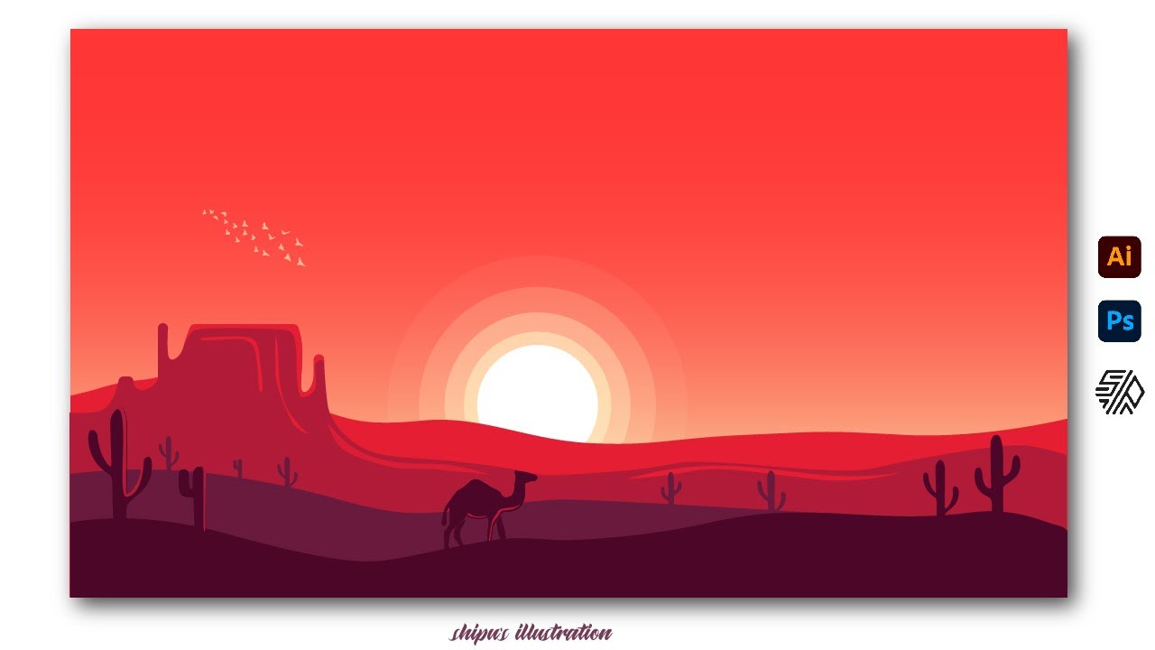 How to draw a desert landscape scenery  |  Adobe illustrator tutorial step | Digital art tutorial.