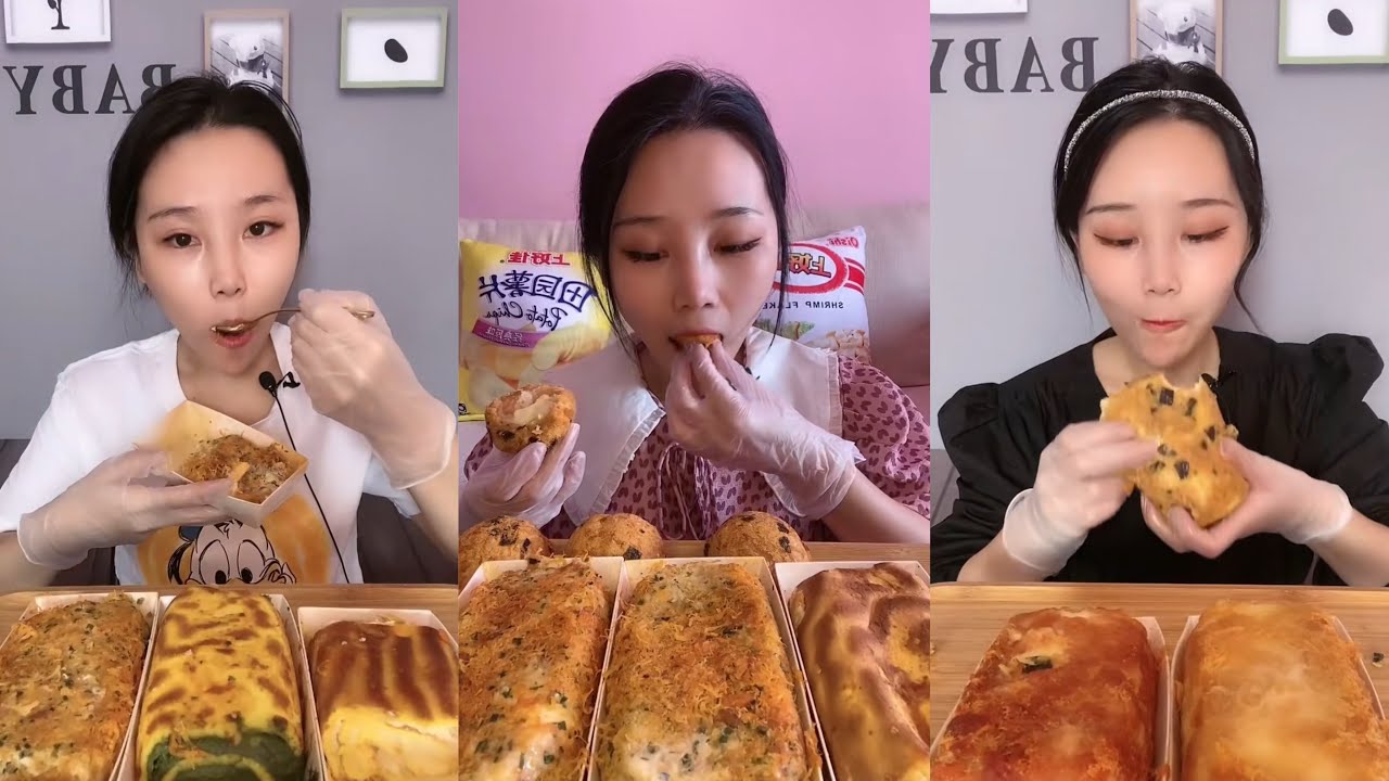 ASMR MUKBANG - MUKBANG SOUND - EATING FLOSS CAKE & TIGERSKIN CAKE