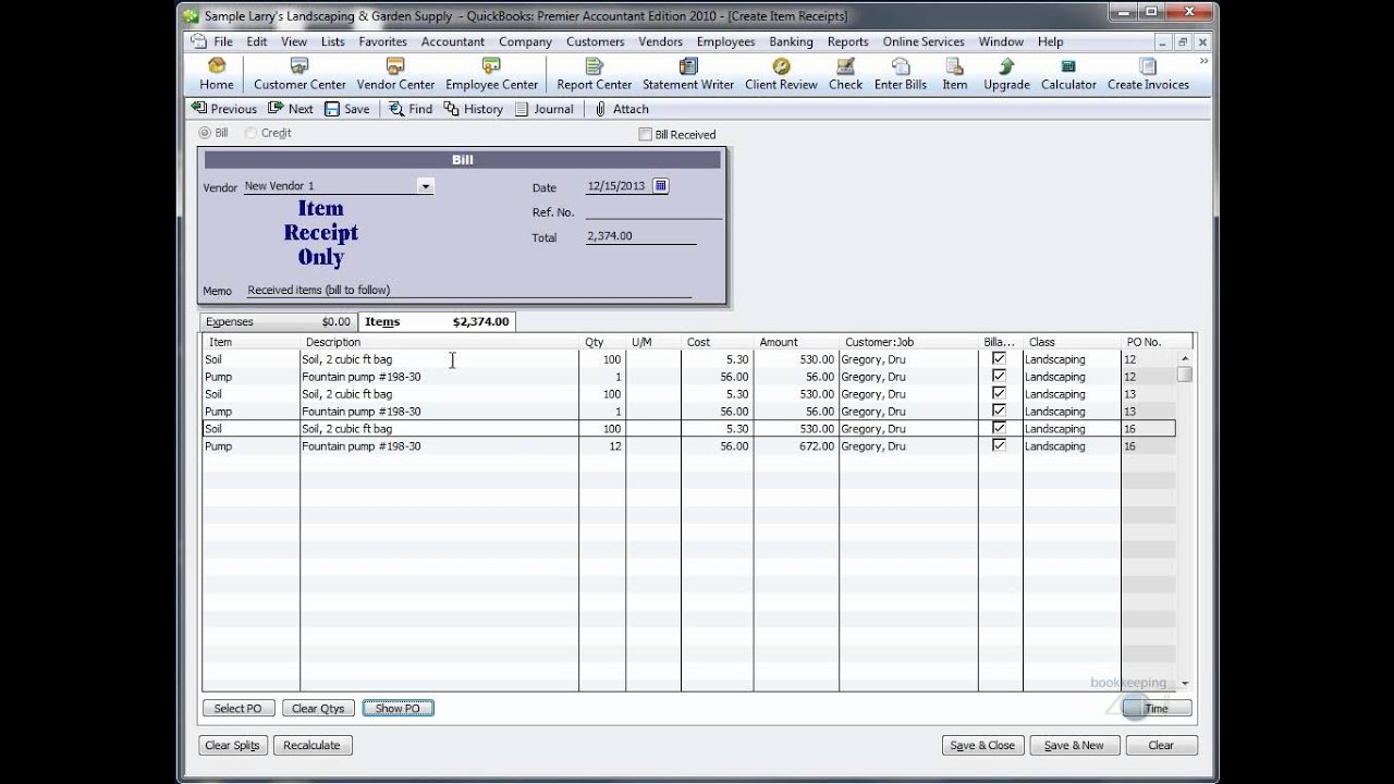 QuickBooks Training Videos: Receive Inventory without Bill