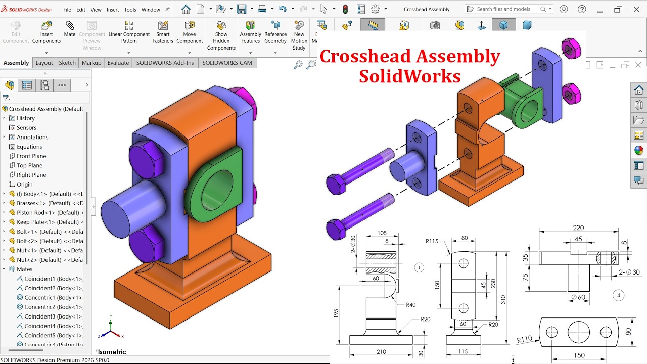 Детали и сборка крестовины в SolidWorks