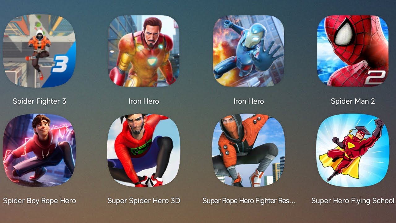 Spider Fighter 3,Iron Man,Iron Hero,The Amazing Spider-Man 2,Spider Boy Rope Hero,Super Hero Flying