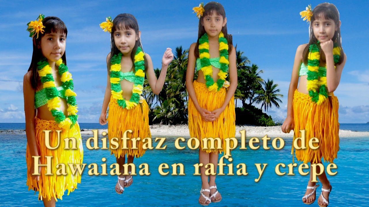 Un disfraz completo de hawaiana en rafia y crepe |Creaciones y manualidades angeles