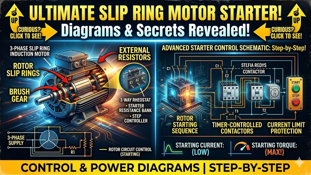 Three Phase Slip Ring Rotor Starter Control & Power Diagrams / slip ring induction motor