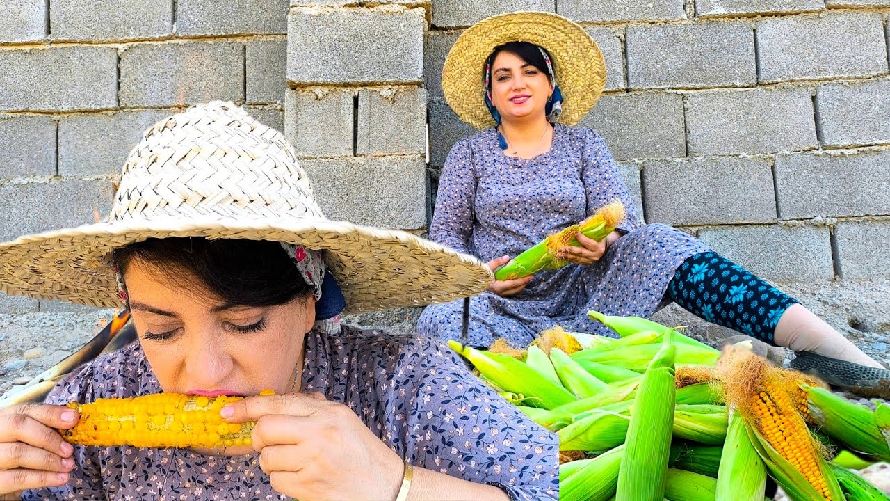 A Magical Village Day in Iran | Planting Vegetables & Roasting Fresh Corn Over Fire 🔥🌾