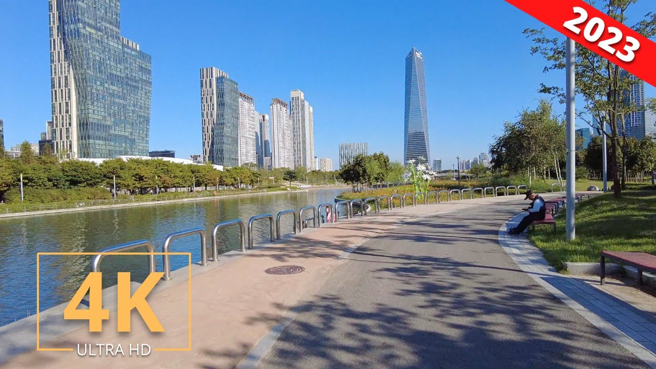 Songdo, Incheon 🇰🇷 South Korea | Virtual City Tour | Bike Ride | 4K | 한국 인천 송도 | 2023
