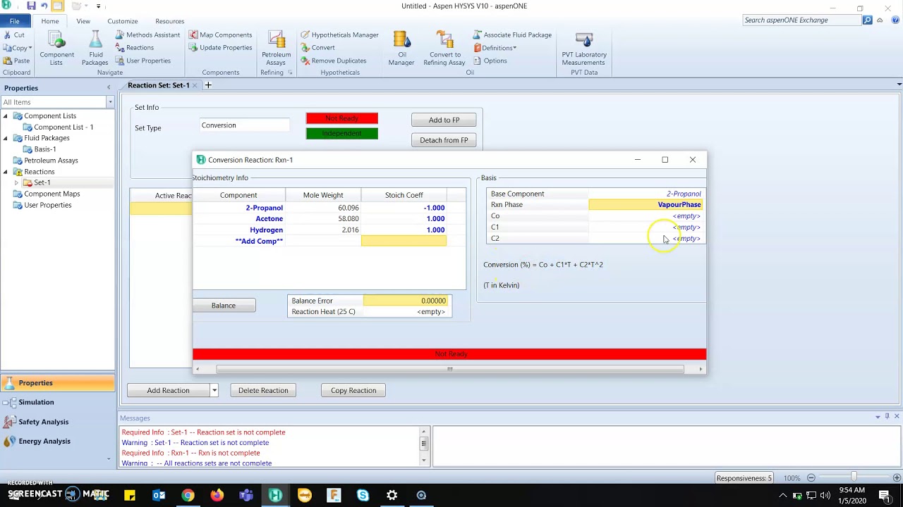Simulating conversion reactor in Aspen HYSYS V10