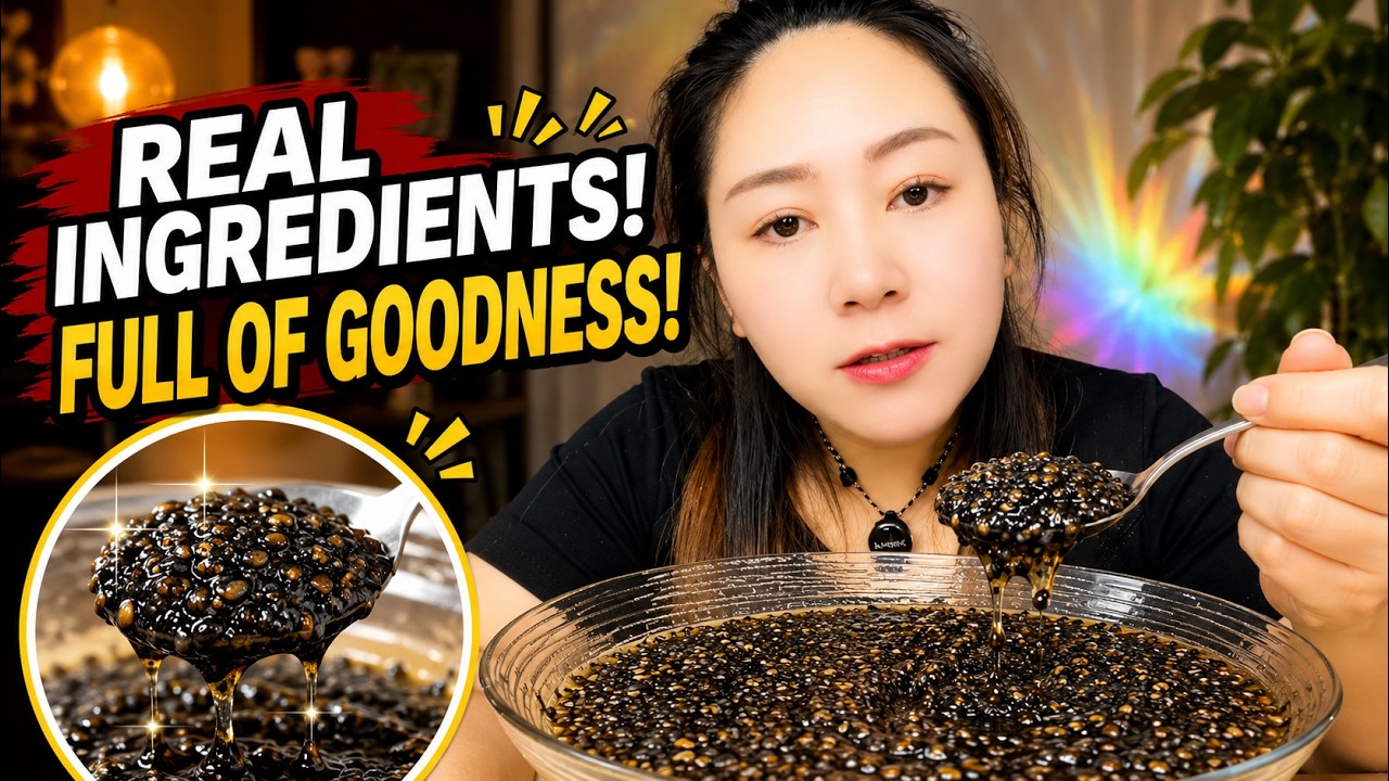 Real Black Sesame Dessert Mukbang with Rich Crunch ASMR