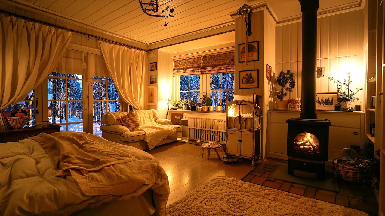 🔴Sleep in Cozy Snowy Cabin💤 | Crackling Fireplace Sounds for Sleep丨Blizzard Forest Cabin Ambience