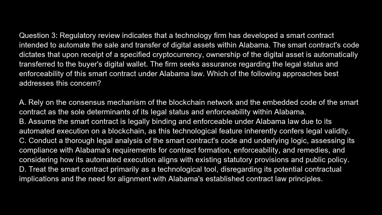 Alabama Blockchain and Cryptocurrency Law Exam Free Practice Test And Answers Updated