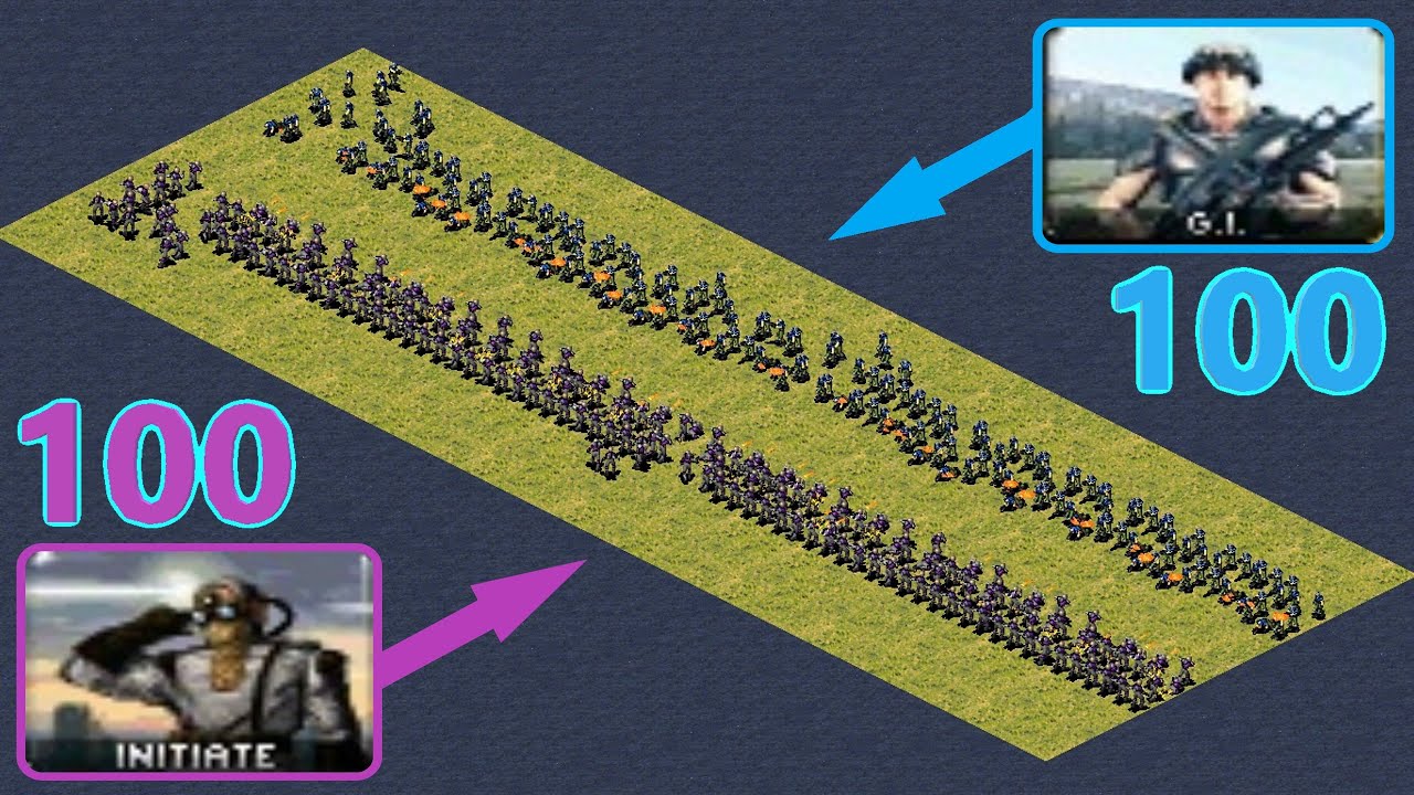 Initiates vs Gi's - long battle area - Red Alert 2