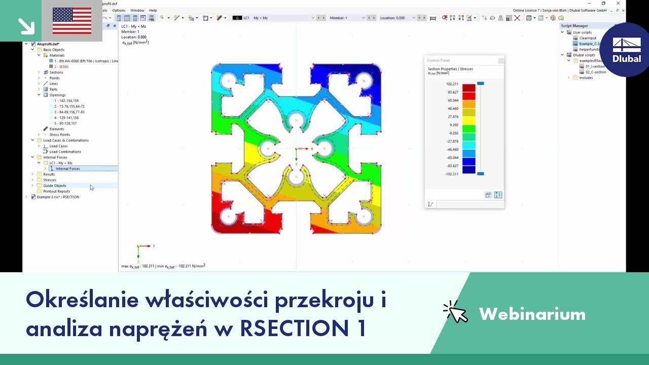Właściwości przekroju i analiza naprężeń w RSECTION 1