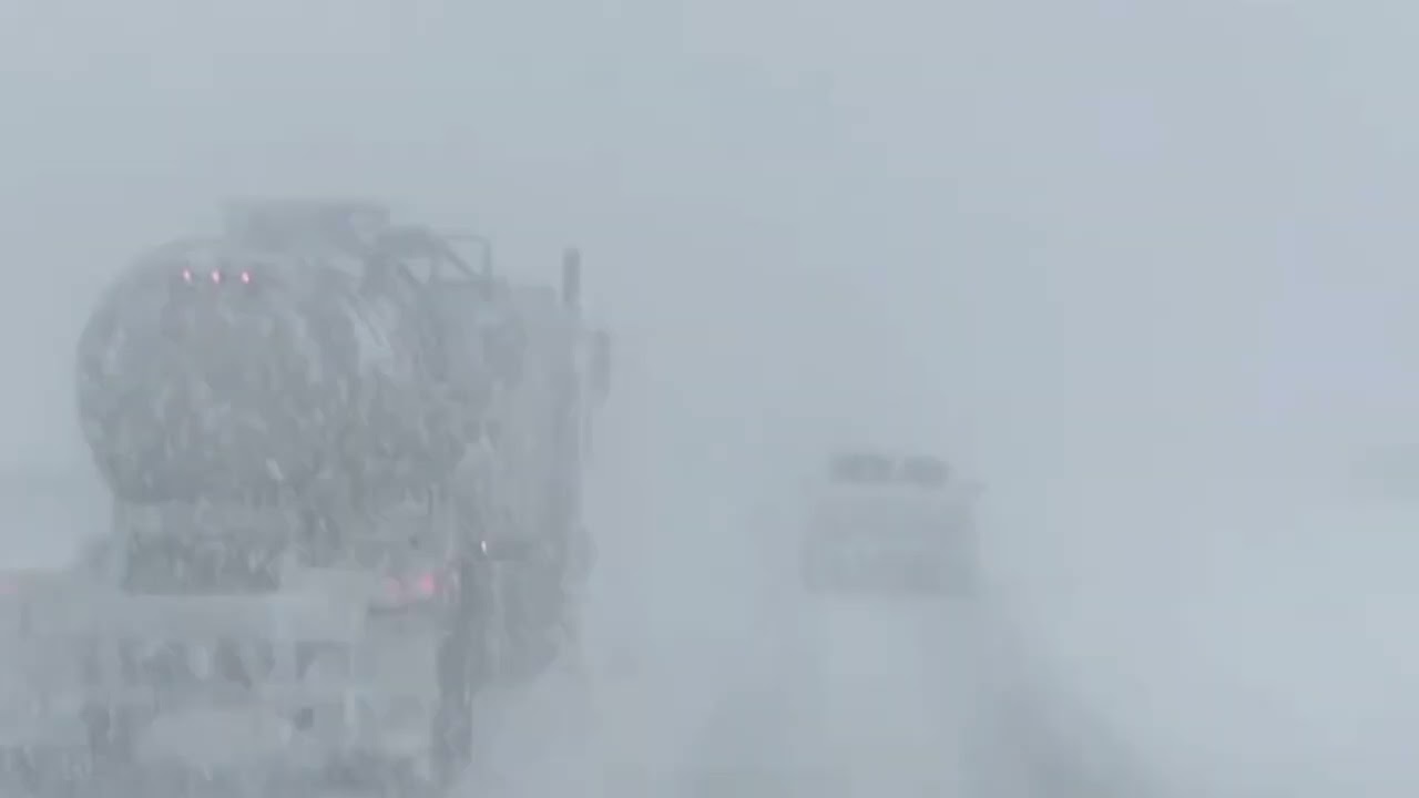 Heavy Snowfall, QEW highway near Lincoln, Ontario Canada 
