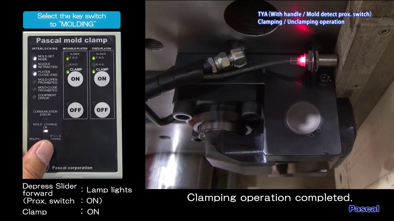 Hydraulic clamp TYA(with handle, mold detect proximity switch) operation