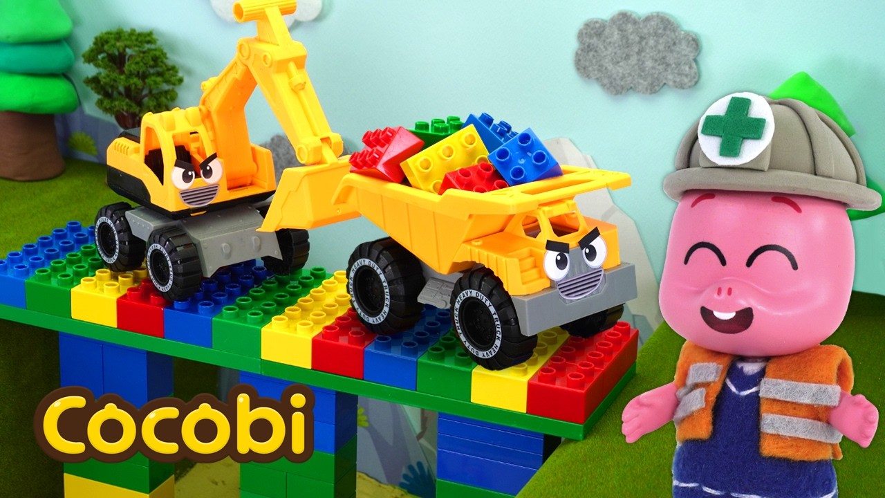 Kompilasi Bermain Balok dan Alat Berat🚚🌈 | Ayo Buat Jembatan Pelangi! | Kartun Anak | Cocobi