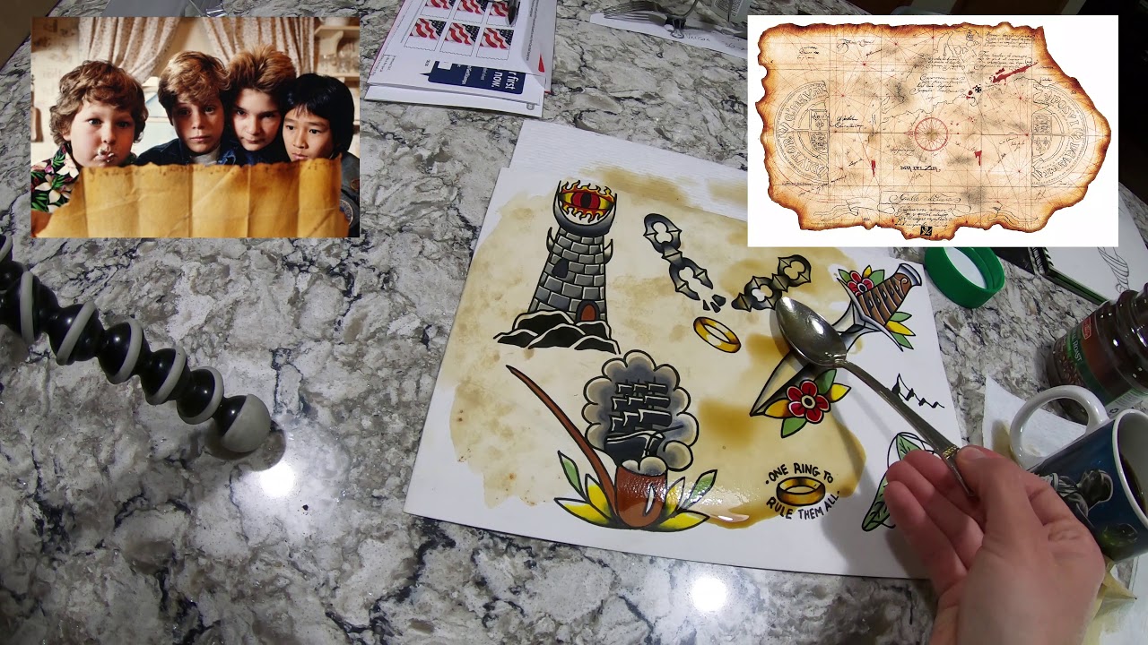 Coffee Staining Lord of The Rings Tattoo Flash