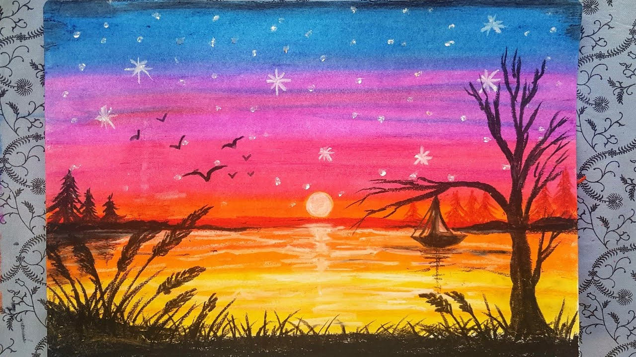 BASİT GÜN BATIMI.#GORSELSANATLARUZAKTAN  #kolay #pastelboya How to draw easy pastel CRAYONS STUDY
