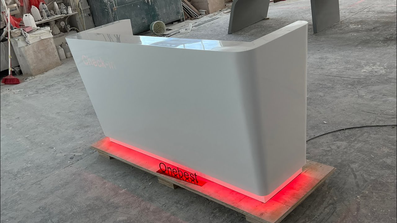 Sushi Bar Reception Desk Design Modern White Corian Cashier Counter with Led