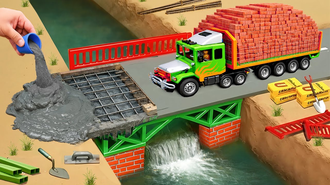 DIY Mini Truck Builds a Heavy-Duty Concrete Bridge Over a Flowing River 🌊 | Science Project