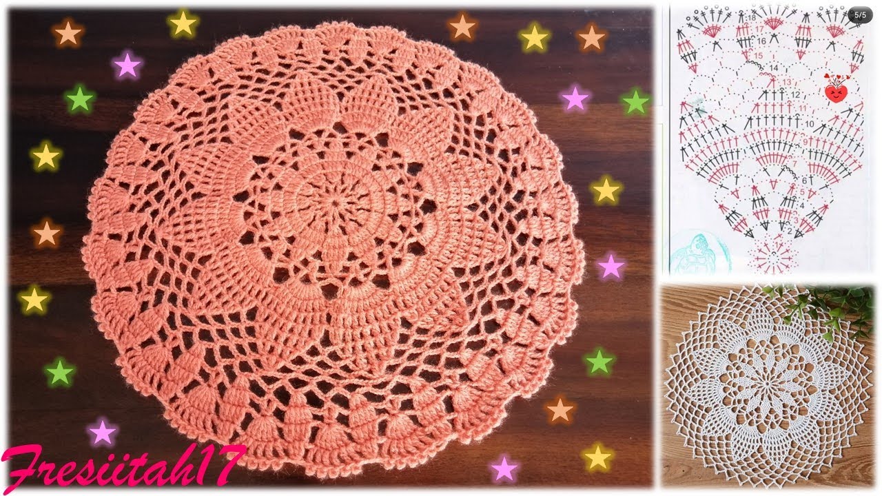 Tapete de 18 hileras tejido con crochet (diámetro aprox. 38 cm)
