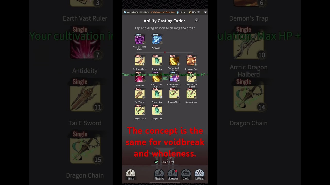 My current ability casting order, just broke through to wholeness! #overmortal #duelist