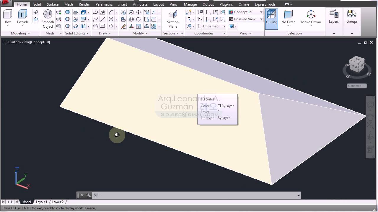 AutoCAD 3D 06 Taper faces, move faces (techos)