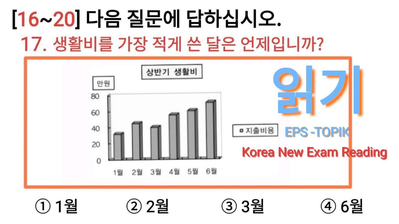 읽기 Eps Topik 2024 한국어 능력 시험 문제 Korea New Exam Reading Test 20 Questions with Auto Fill Answer