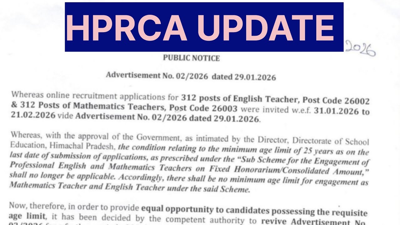 HPRCA UPDATE Teacher Recruitment Maths and English CBSE Schools | #hprcaexam New update 
