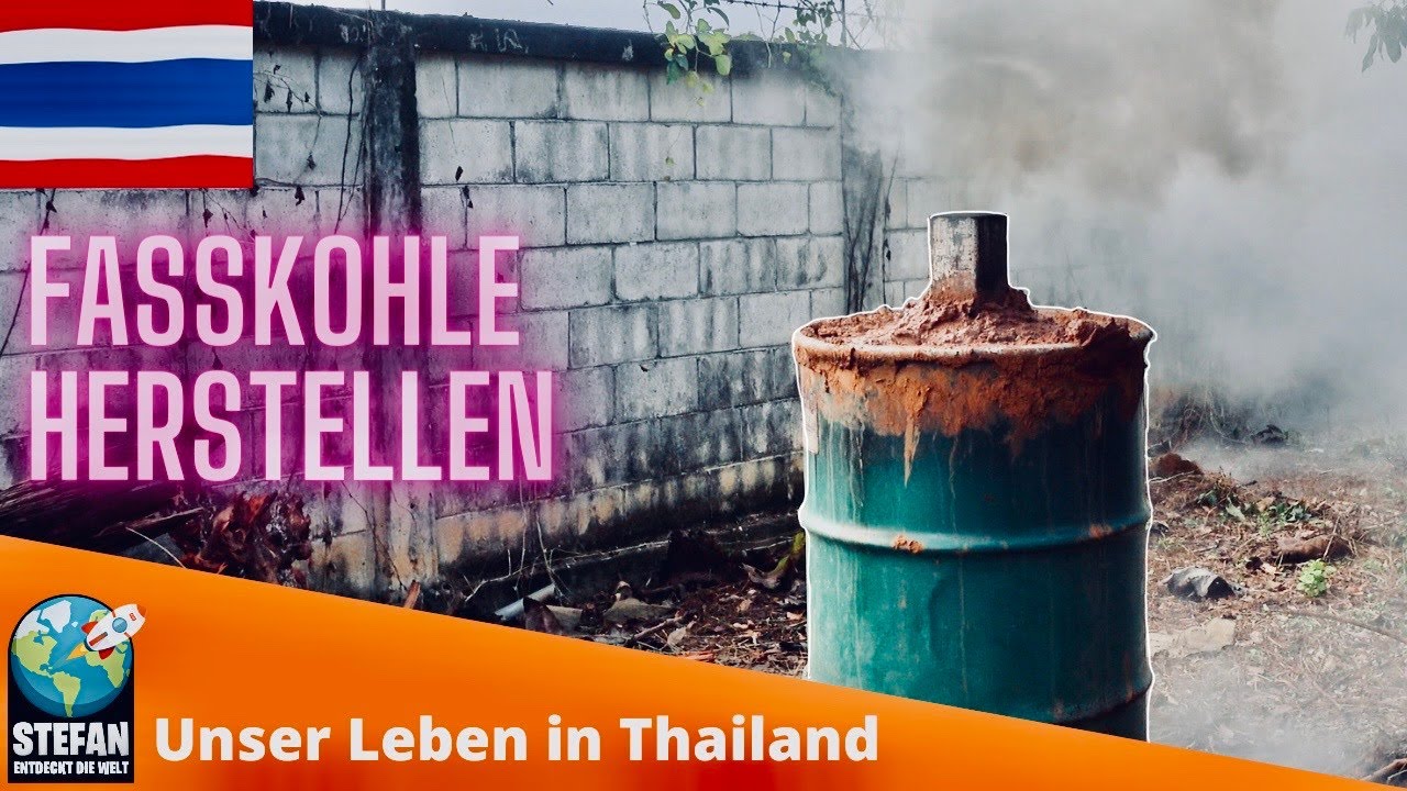 Kohle im Faß #kohle machen #kohle herstellen #kohle produzieren #kohle selber machen #thailand
