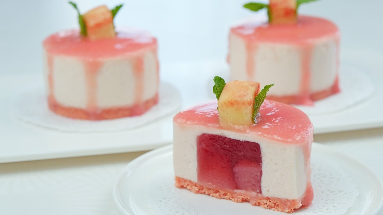 🍑🍑【NO BAKE】Peach Mousse Cake｜Mousse à la pêche ｜桃のムースケーキ